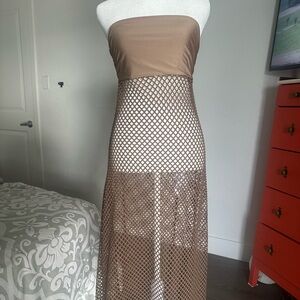 Elegant Tan Mesh Women's dress